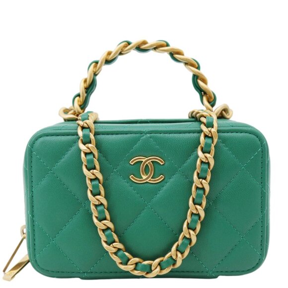 Chanel  Tea Afternoon Quilted Leather Chain Top Handle Vanity Case Green - Picture 1 of 13